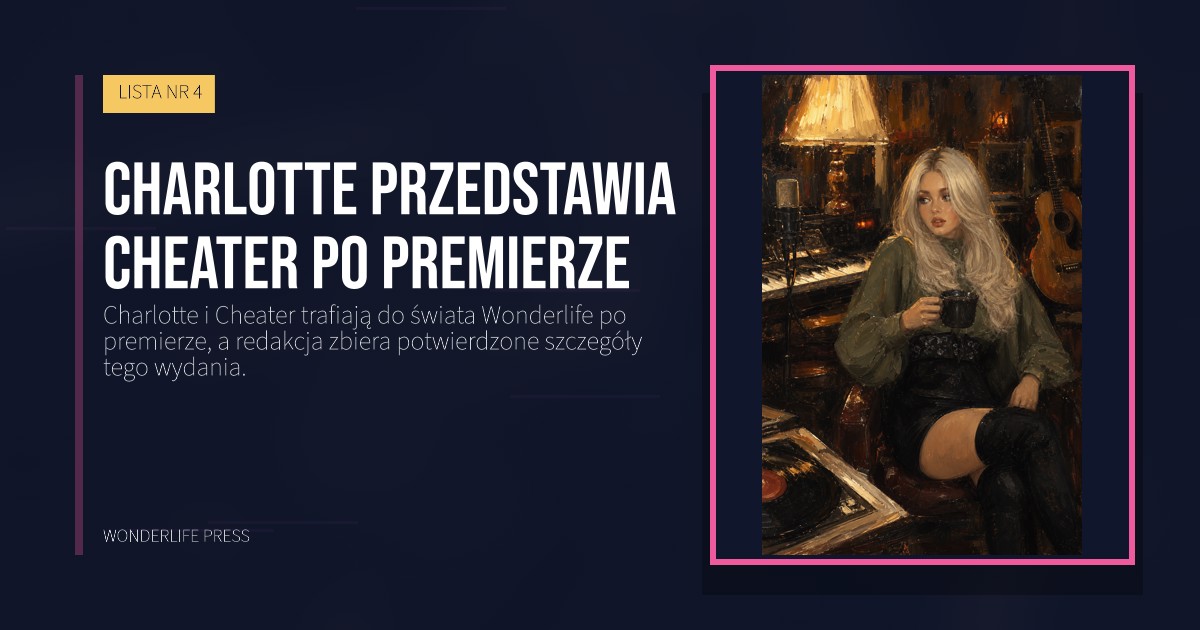 Wonderlife Press: Charlotte przedstawia Cheater po premierze. okładka wydawnictwa. LISTA NR 4.