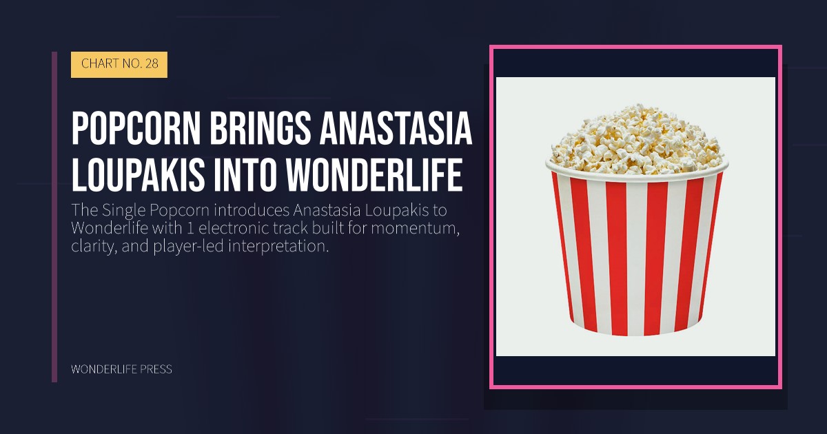 Wonderlife Press: Popcorn brings Anastasia Loupakis into Wonderlife. release artwork. CHART NO. 28.