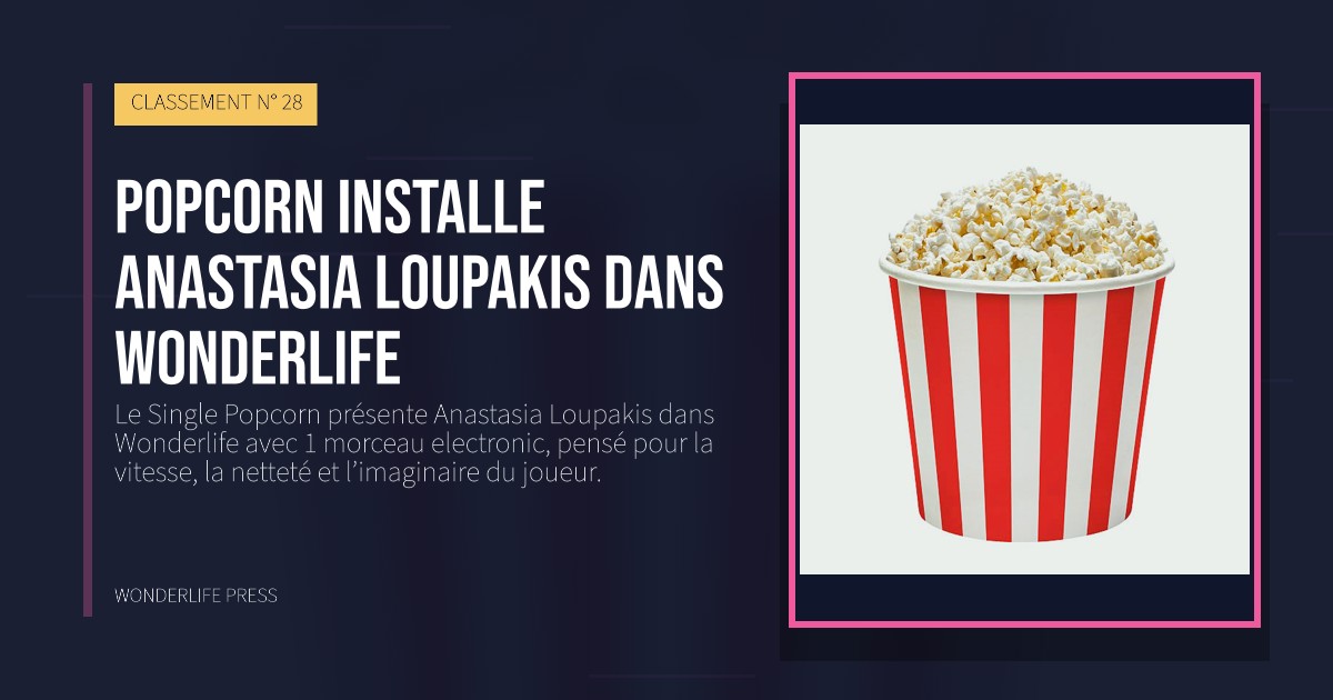Wonderlife Press: Popcorn installe Anastasia Loupakis dans Wonderlife. pochette de la sortie. CLASSEMENT N° 28.