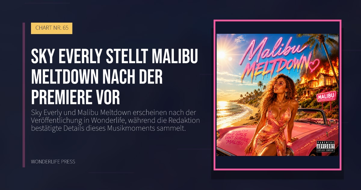Wonderlife Press: Sky Everly stellt Malibu Meltdown nach der Premiere vor. Veröffentlichungscover. CHART NR. 65.