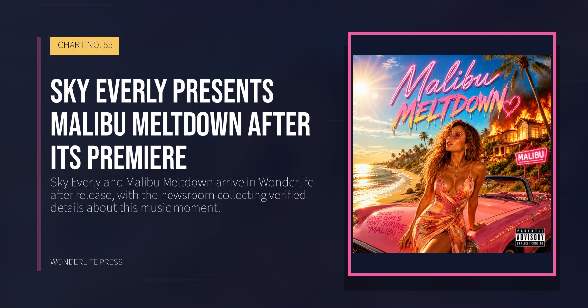 Wonderlife Press: Sky Everly presents Malibu Meltdown after its premiere. release artwork. CHART NO. 65.