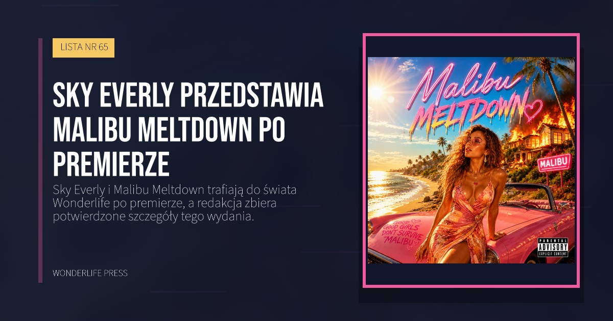 Wonderlife Press: Sky Everly przedstawia Malibu Meltdown po premierze. okładka wydawnictwa. LISTA NR 65.