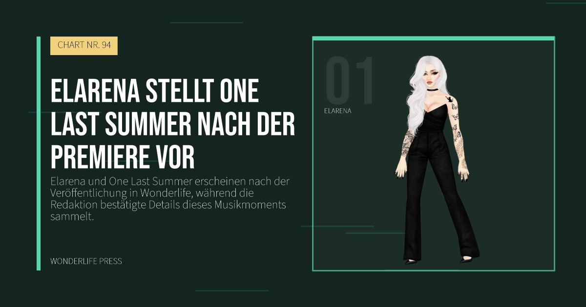 Wonderlife Press: Elarena stellt One Last Summer nach der Premiere vor. Künstlerporträt. CHART NR. 94.