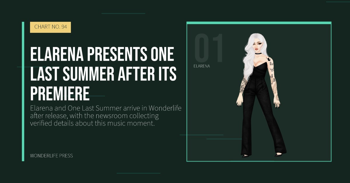 Wonderlife Press: Elarena presents One Last Summer after its premiere. artist portrait. CHART NO. 94.