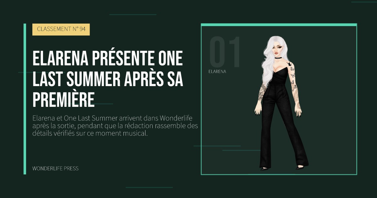 Wonderlife Press: Elarena présente One Last Summer après sa première. portrait des artistes. CLASSEMENT N° 94.