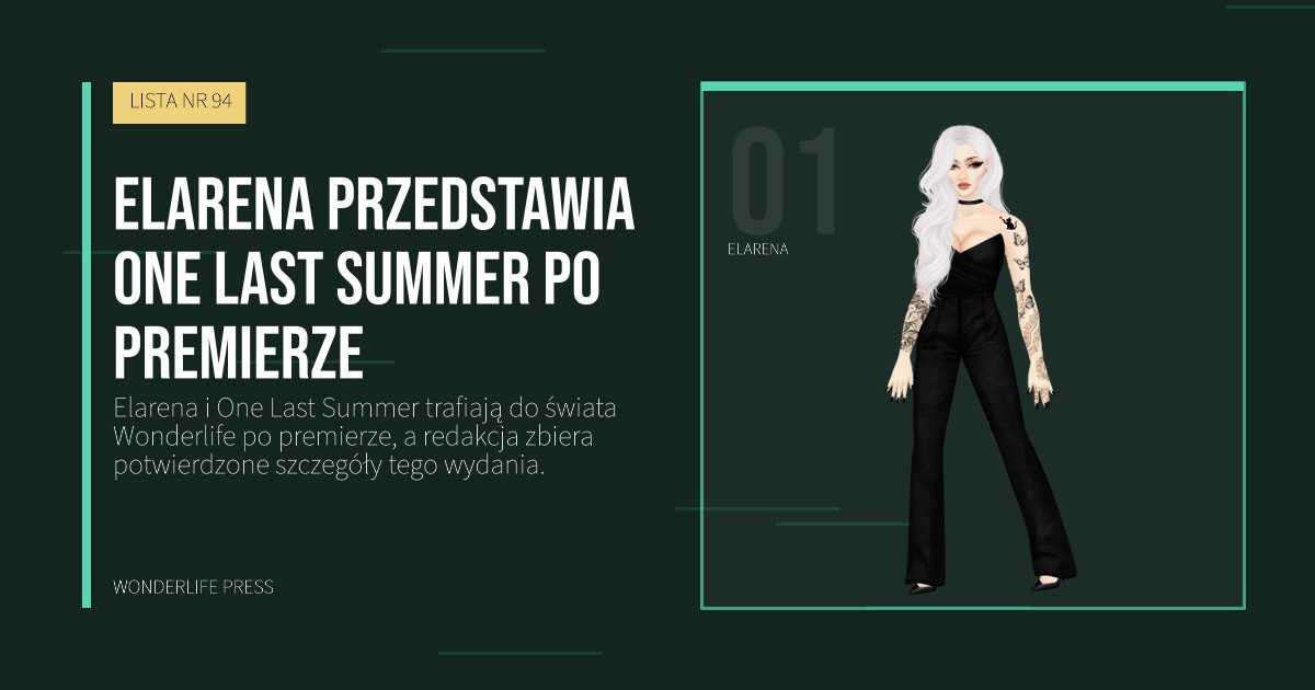 Wonderlife Press: Elarena przedstawia One Last Summer po premierze. portret artystów. LISTA NR 94.