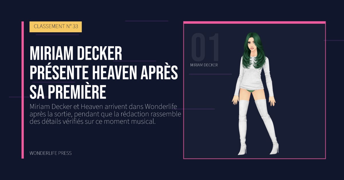 Wonderlife Press: Miriam Decker présente Heaven après sa première. portrait des artistes. CLASSEMENT N° 33.