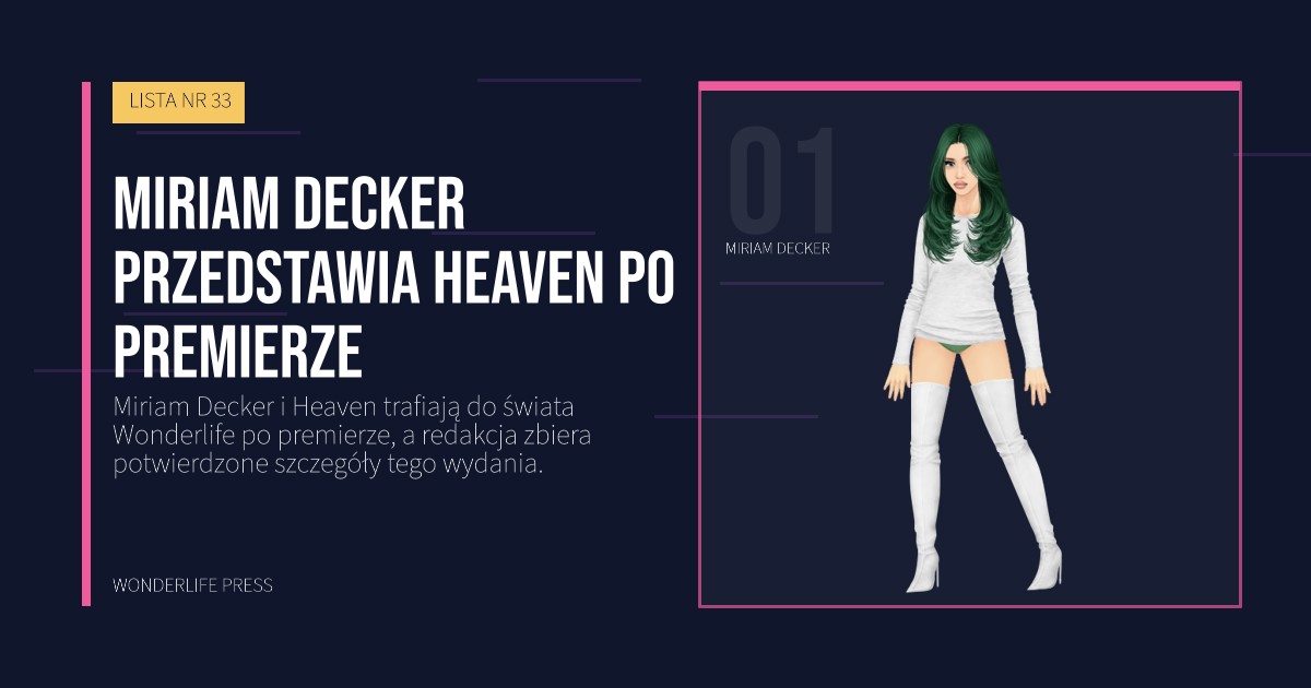 Wonderlife Press: Miriam Decker przedstawia Heaven po premierze. portret artystów. LISTA NR 33.