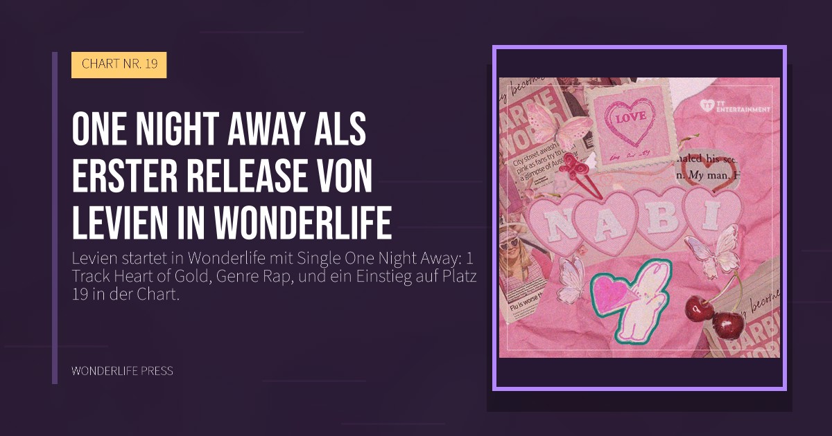 Wonderlife Press: One Night Away als erster release von Levien in Wonderlife. Veröffentlichungscover. CHART NR. 19.