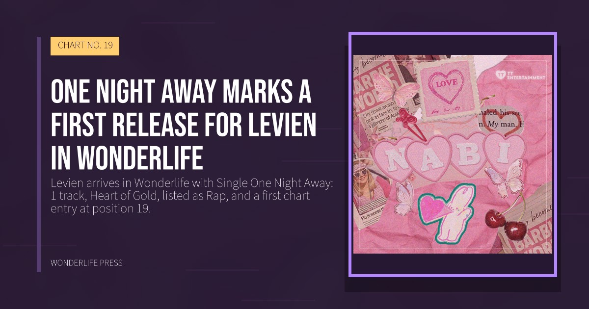 Wonderlife Press: One Night Away marks a first release for Levien in Wonderlife. release artwork. CHART NO. 19.