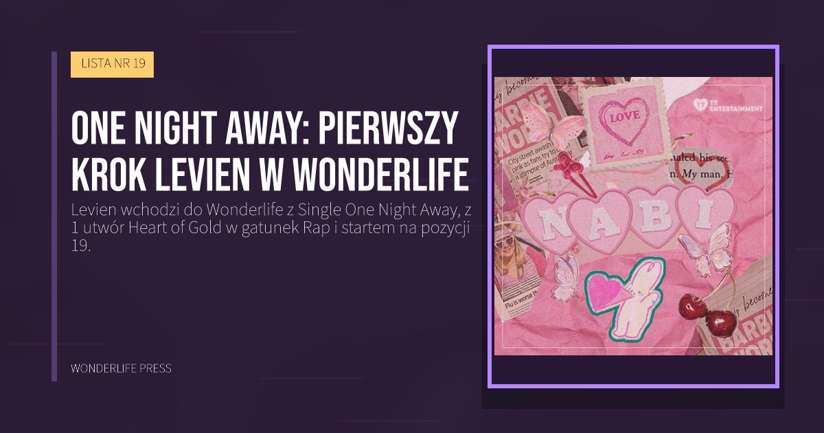 Wonderlife Press: One Night Away: pierwszy krok Levien w Wonderlife. okładka wydawnictwa. LISTA NR 19.