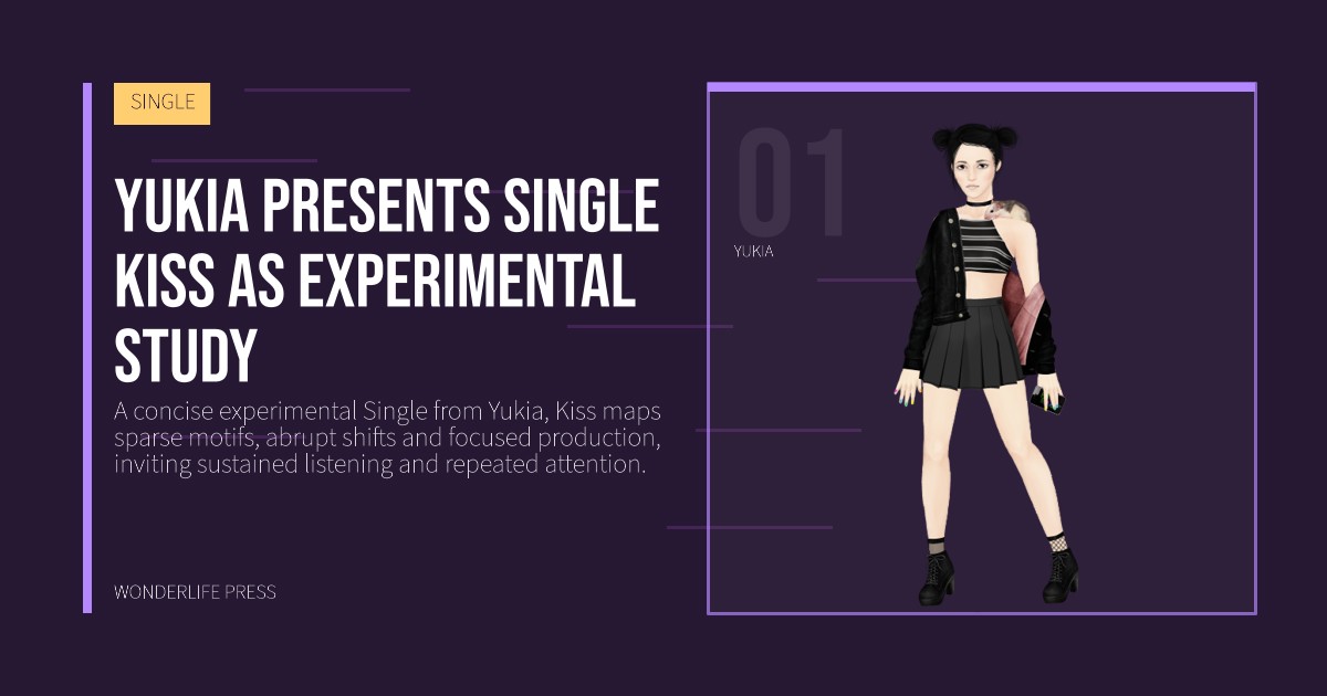 Wonderlife Press: Yukia presents Single Kiss as experimental study. artist portrait. SINGLE.
