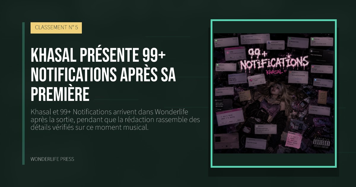 Wonderlife Press: Khasal présente 99+ Notifications après sa première. pochette de la sortie. CLASSEMENT N° 5.
