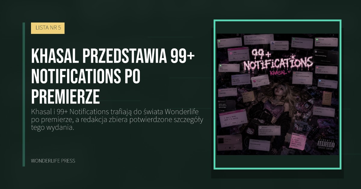 Wonderlife Press: Khasal przedstawia 99+ Notifications po premierze. okładka wydawnictwa. LISTA NR 5.