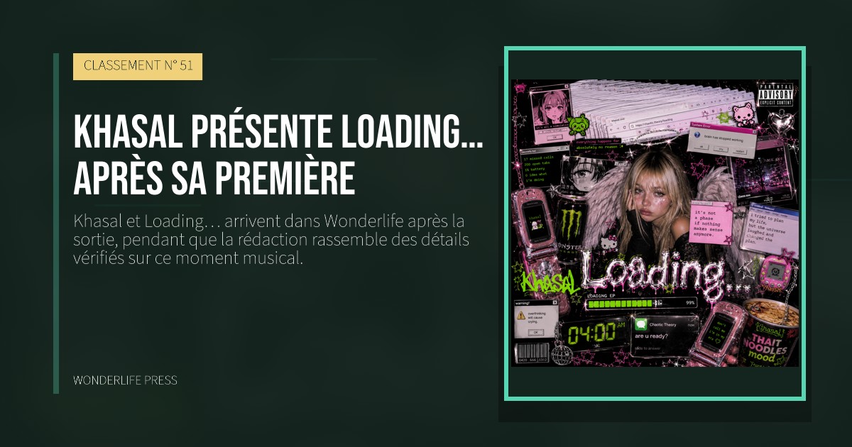 Wonderlife Press: Khasal présente Loading… après sa première. pochette de la sortie. CLASSEMENT N° 51.