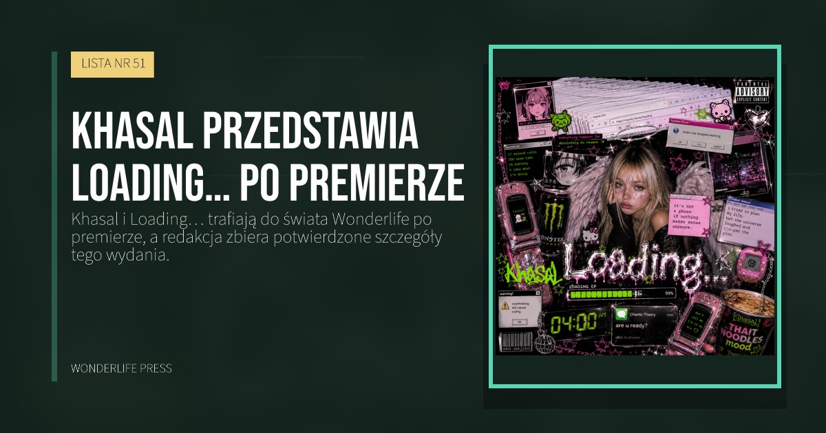 Wonderlife Press: Khasal przedstawia Loading… po premierze. okładka wydawnictwa. LISTA NR 51.