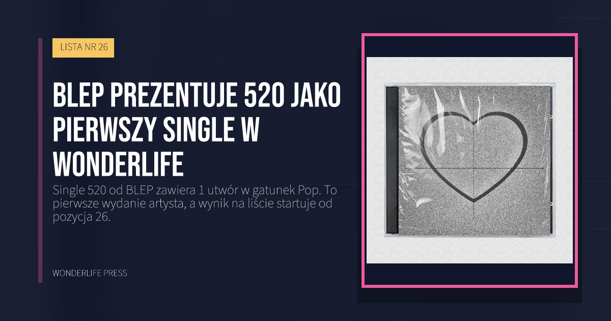 Wonderlife Press: BLEP prezentuje 520 jako pierwszy Single w Wonderlife. okładka wydawnictwa. LISTA NR 26.