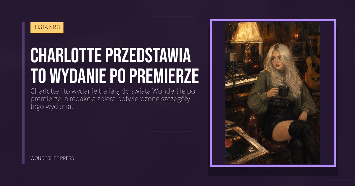 Wonderlife Press: Charlotte przedstawia to wydanie po premierze. okładka wydawnictwa. LISTA NR 3.