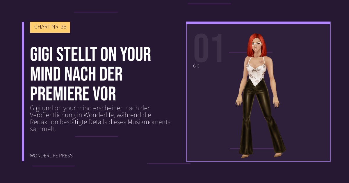 Wonderlife Press: Gigi stellt on your mind nach der Premiere vor. Künstlerporträt. CHART NR. 26.
