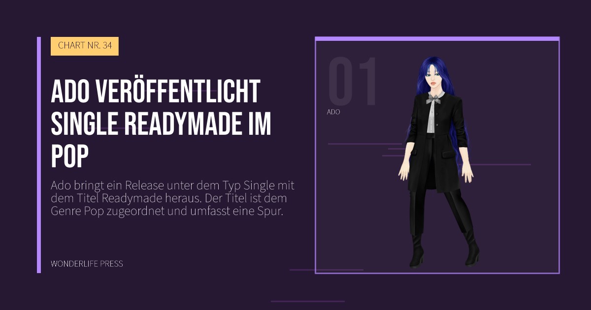 Wonderlife Press: Ado veröffentlicht Single Readymade im Pop. Künstlerporträt. CHART NR. 34.