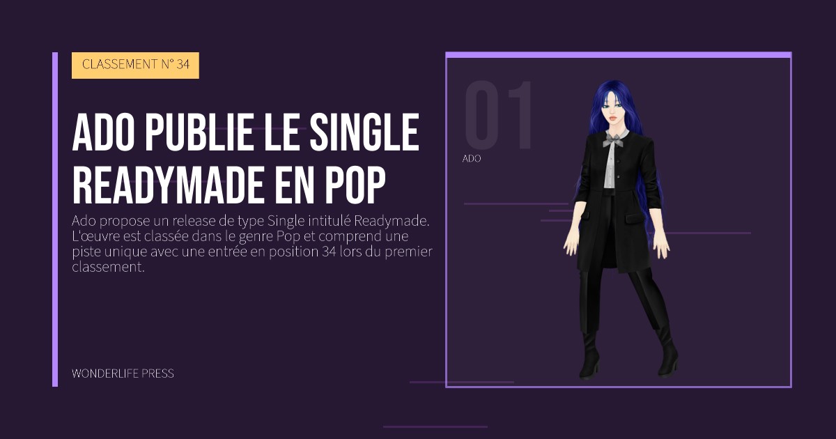Wonderlife Press: Ado publie le single Readymade en Pop. portrait des artistes. CLASSEMENT N° 34.