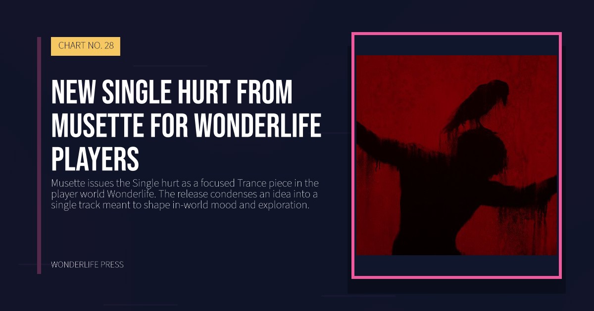 Wonderlife Press: new Single hurt from Musette for Wonderlife players. release artwork. CHART NO. 28.