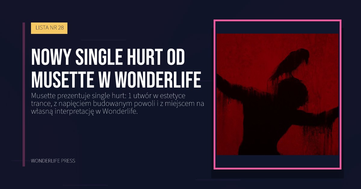 Wonderlife Press: Nowy single hurt od Musette w Wonderlife. okładka wydawnictwa. LISTA NR 28.