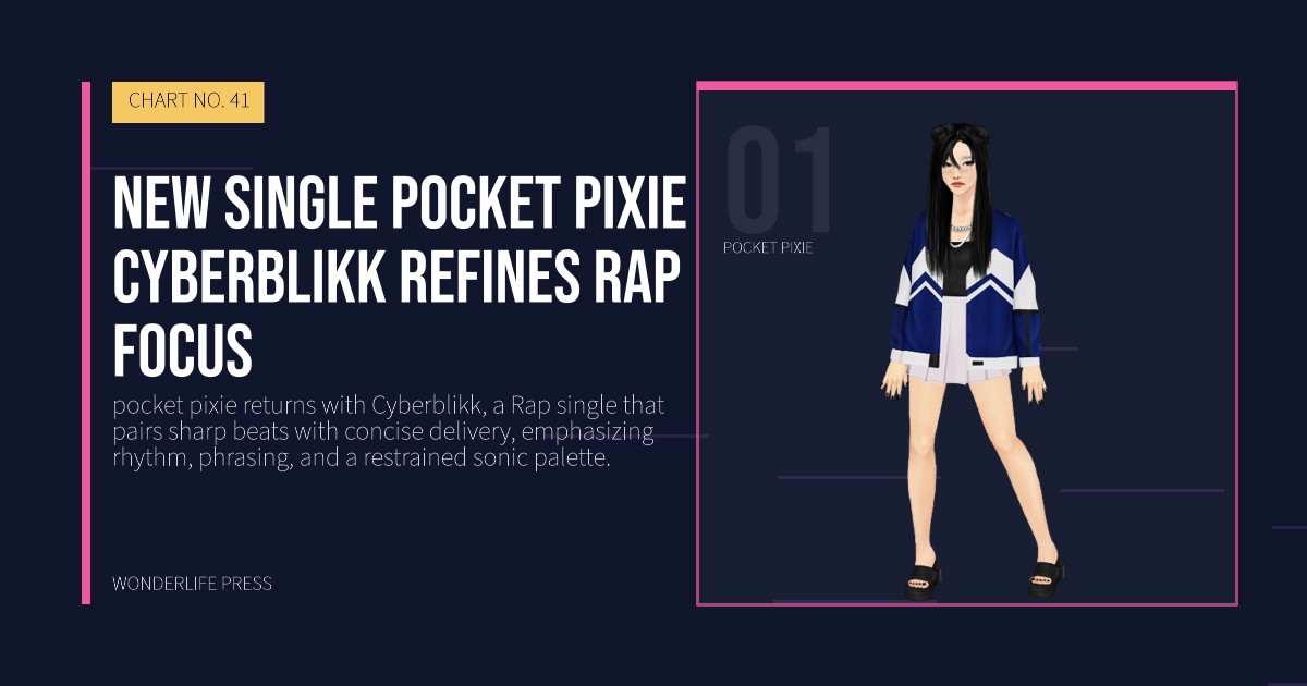 Wonderlife Press: New single pocket pixie Cyberblikk refines Rap focus. artist portrait. CHART NO. 41.
