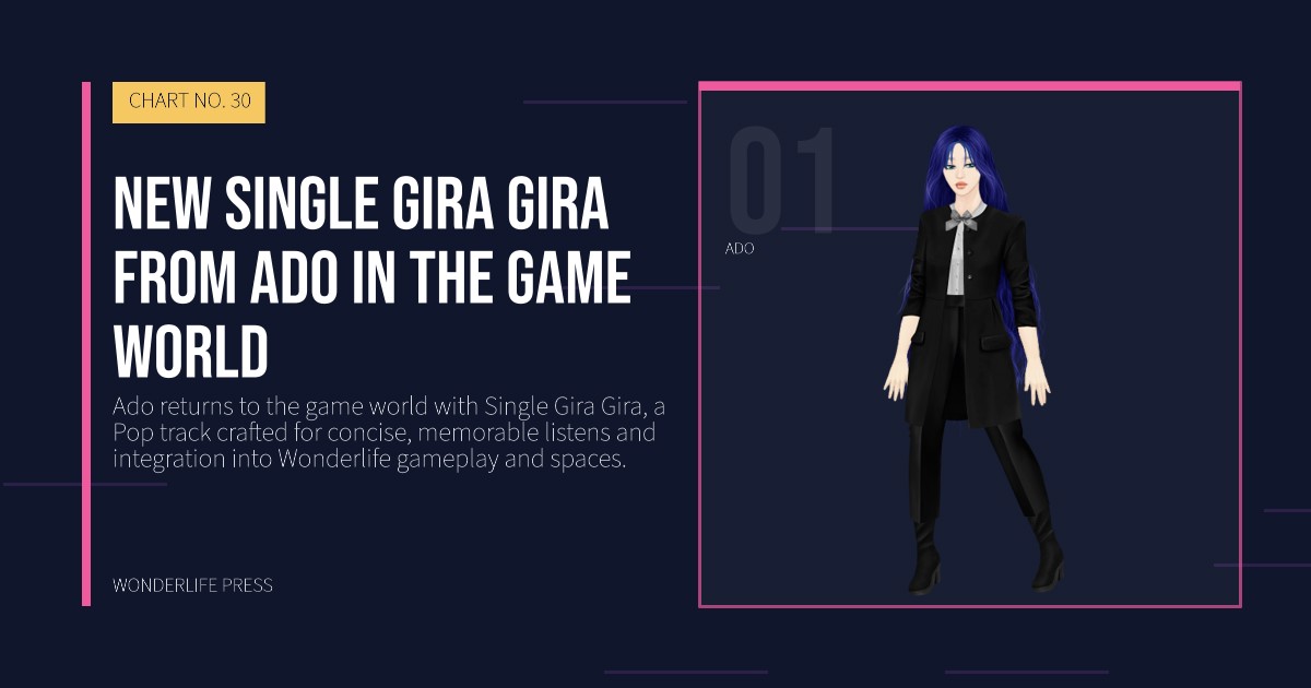 Wonderlife Press: New Single Gira Gira from Ado in the game world. artist portrait. CHART NO. 30.