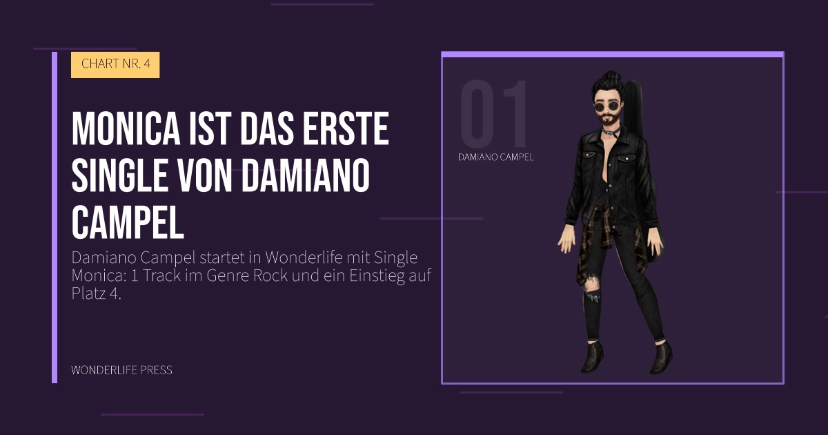 Wonderlife Press: Monica ist das erste Single von Damiano Campel. Künstlerporträt. CHART NR. 4.
