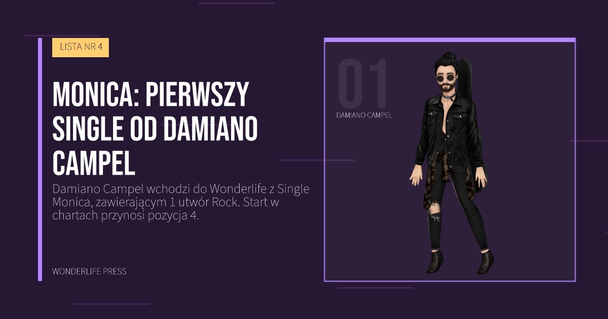 Wonderlife Press: Monica: pierwszy Single od Damiano Campel. portret artystów. LISTA NR 4.