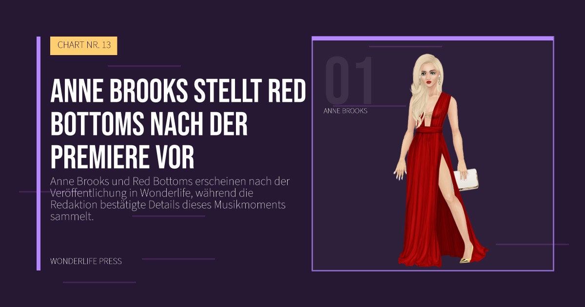 Wonderlife Press: Anne Brooks stellt Red Bottoms nach der Premiere vor. Künstlerporträt. CHART NR. 13.