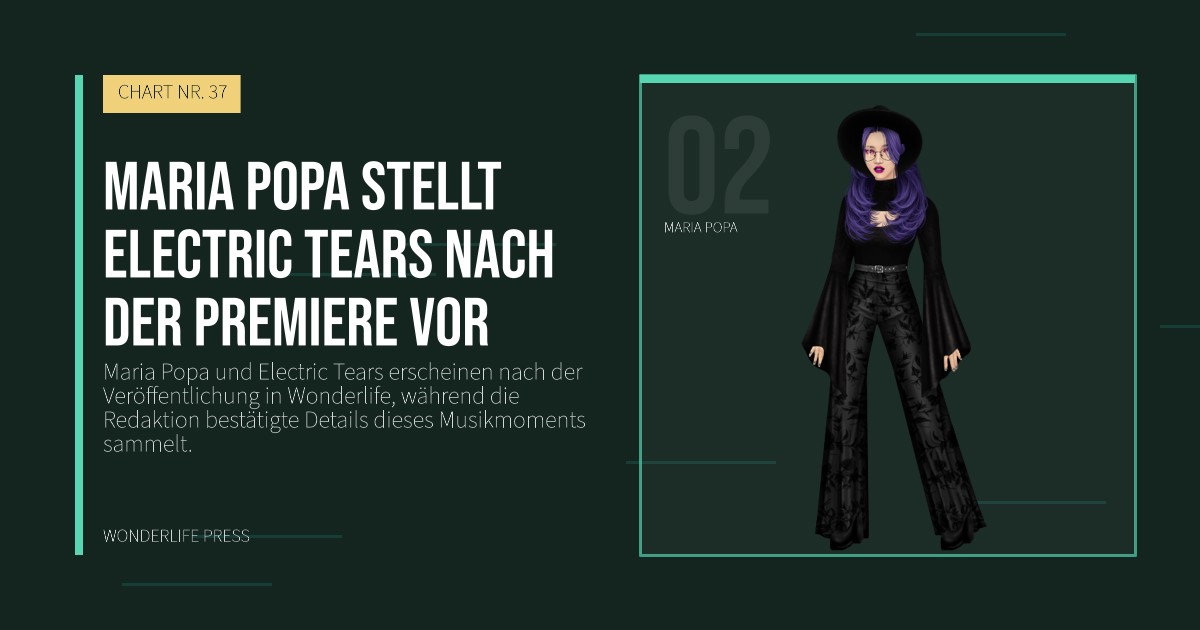 Wonderlife Press: Maria Popa stellt Electric Tears nach der Premiere vor. Künstlerporträt. CHART NR. 37.