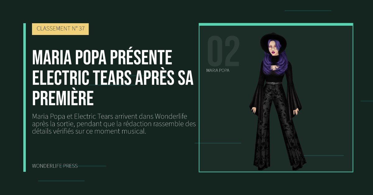 Wonderlife Press: Maria Popa présente Electric Tears après sa première. portrait des artistes. CLASSEMENT N° 37.