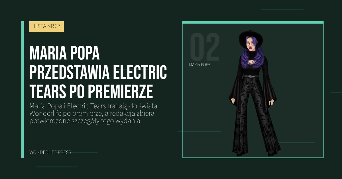 Wonderlife Press: Maria Popa przedstawia Electric Tears po premierze. portret artystów. LISTA NR 37.