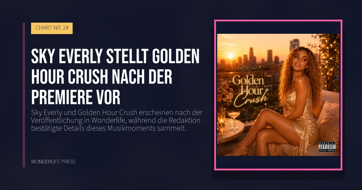 Wonderlife Press: Sky Everly stellt Golden Hour Crush nach der Premiere vor. Veröffentlichungscover. CHART NR. 24.