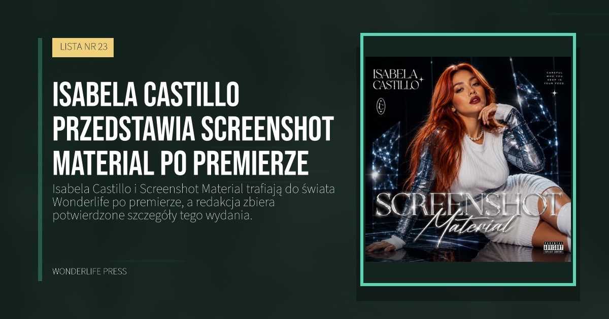 Wonderlife Press: Isabela Castillo przedstawia Screenshot Material po premierze. okładka wydawnictwa. LISTA NR 23.