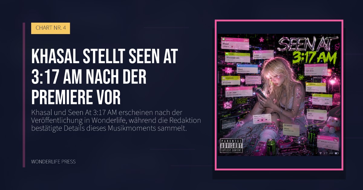 Wonderlife Press: Khasal stellt Seen At 3:17 AM nach der Premiere vor. Veröffentlichungscover. CHART NR. 4.