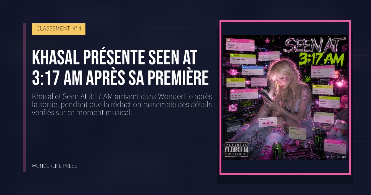 Wonderlife Press: Khasal présente Seen At 3:17 AM après sa première. pochette de la sortie. CLASSEMENT N° 4.