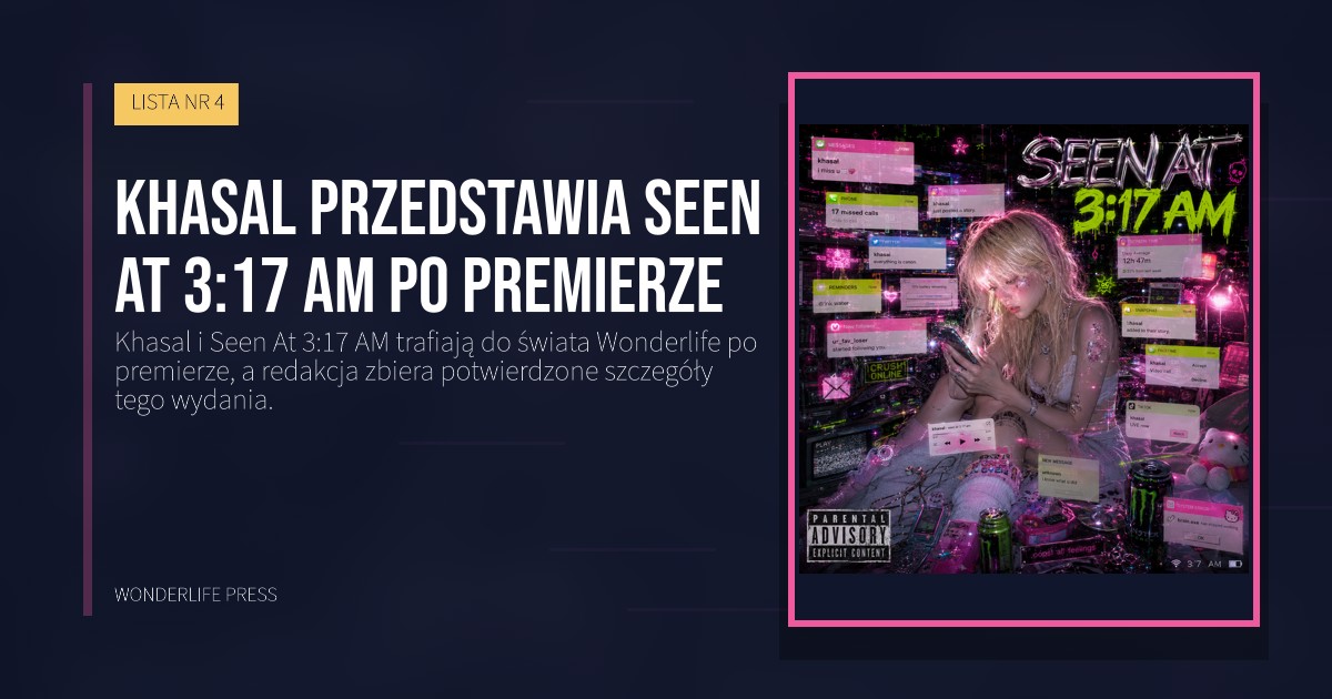 Wonderlife Press: Khasal przedstawia Seen At 3:17 AM po premierze. okładka wydawnictwa. LISTA NR 4.