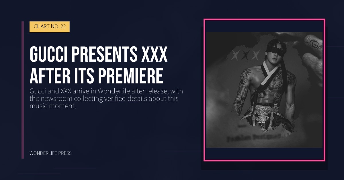 Wonderlife Press: Gucci presents XXX after its premiere. release artwork. CHART NO. 22.