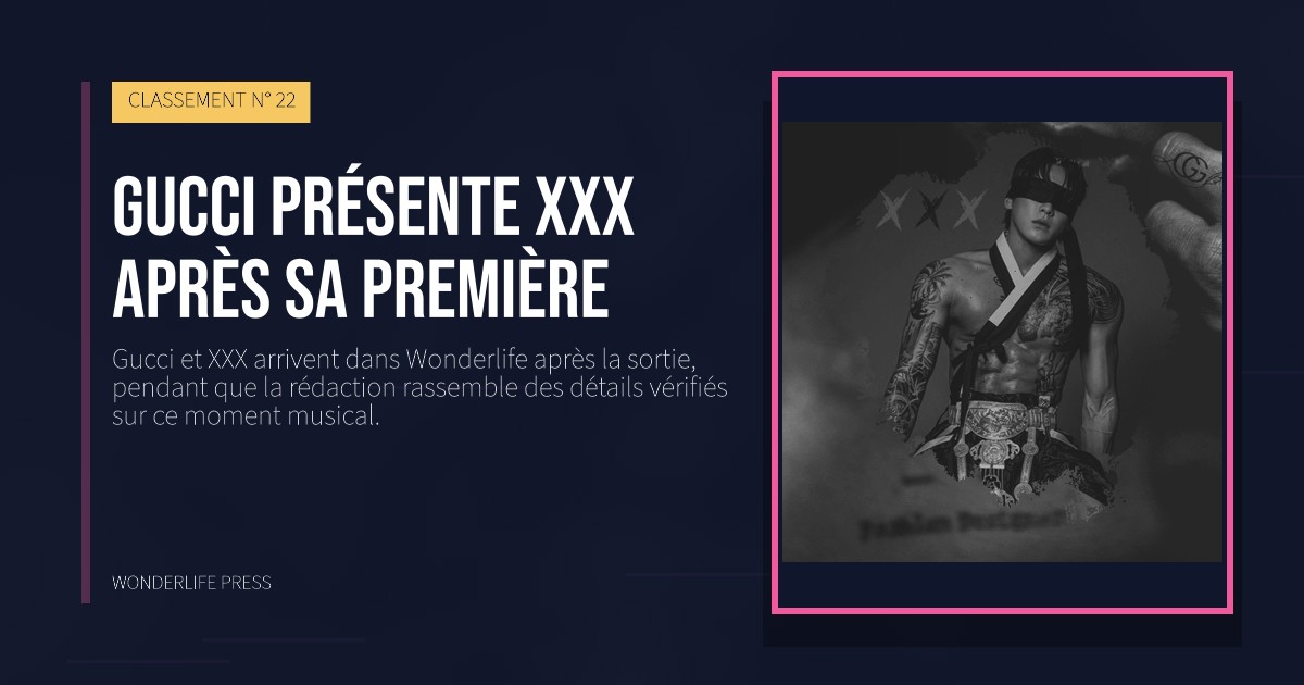 Wonderlife Press: Gucci présente XXX après sa première. pochette de la sortie. CLASSEMENT N° 22.