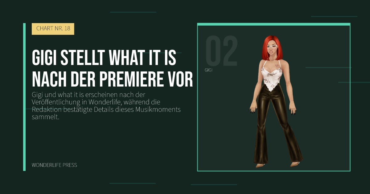 Wonderlife Press: Gigi stellt what it is nach der Premiere vor. Künstlerporträt. CHART NR. 18.