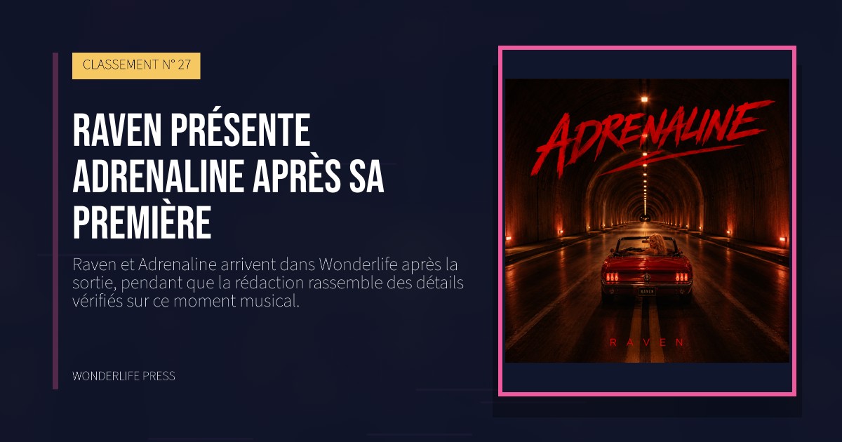Wonderlife Press: Raven présente Adrenaline après sa première. pochette de la sortie. CLASSEMENT N° 27.