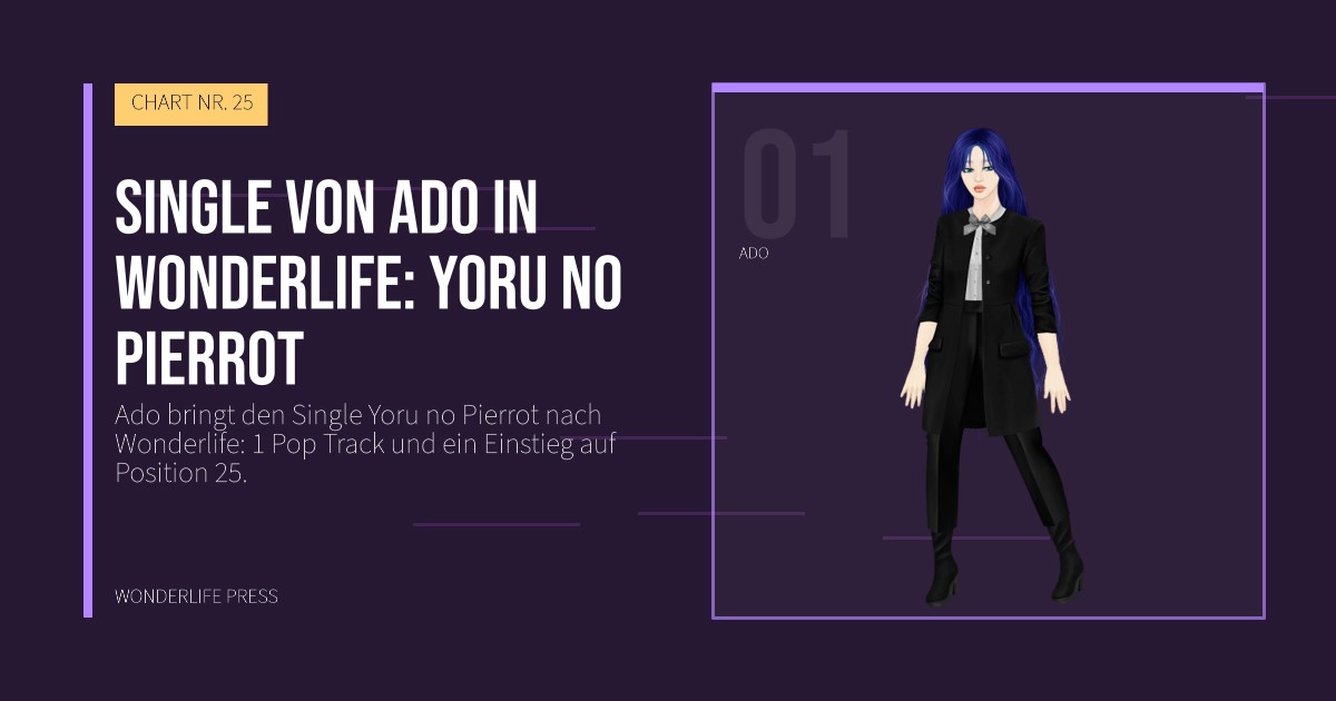 Wonderlife Press: Single von Ado in Wonderlife: Yoru no Pierrot. Künstlerporträt. CHART NR. 25.