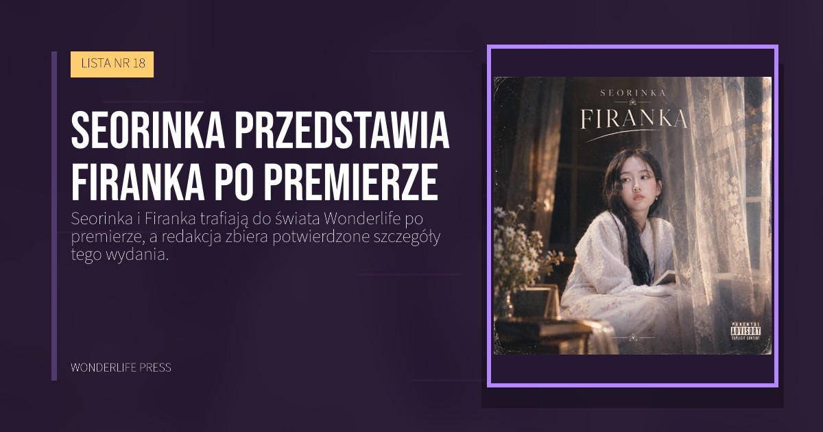 Wonderlife Press: Seorinka przedstawia Firanka po premierze. okładka wydawnictwa. LISTA NR 18.