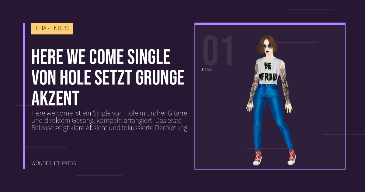 Wonderlife Press: Here we come Single von Hole setzt grunge akzent. Künstlerporträt. CHART NR. 36.