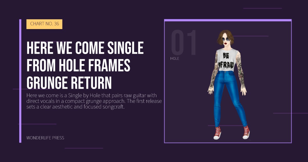 Wonderlife Press: Here we come single from Hole frames grunge return. artist portrait. CHART NO. 36.