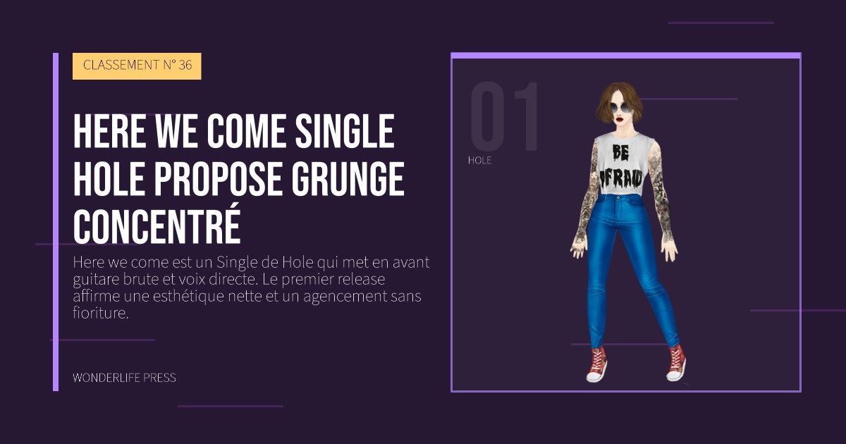 Wonderlife Press: Here we come single Hole propose grunge concentré. portrait des artistes. CLASSEMENT N° 36.