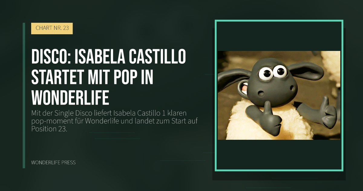 Wonderlife Press: Disco: Isabela Castillo startet mit pop in Wonderlife. Veröffentlichungscover. CHART NR. 23.